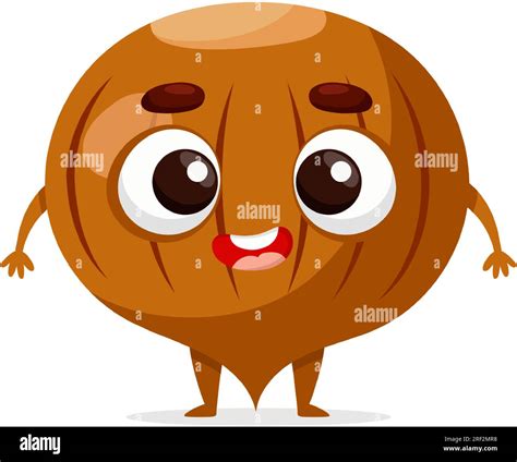 Funny Cartoon Hazelnut Kawaii Nut Character Vector Food Illustration