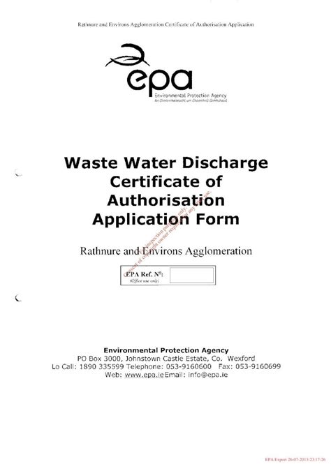 PDF Waste Water Discharge Certificate Of Authorisation Rathnure