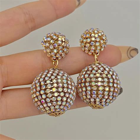 AENSOA New Crystal Ball Drop Earrings Women S Luxury Geometric Full