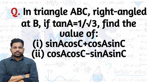 In Triangle Abc Right Angled At B If Tana 1 3 Find The Value Of SinA