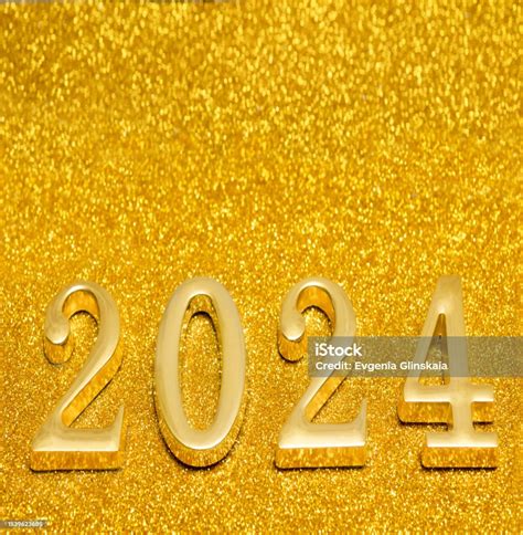 Happy New Year 2024 Greeting Mockup Gold Numbers On Shiny Gold