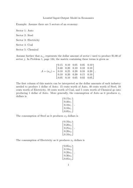 Leontief Input-Output Model in Economics Example ... - MavDISK