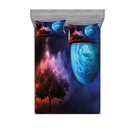 Ambesonne Space Fitted Sheet & Pillow Sham Set, Futuristic Tree of Life ...