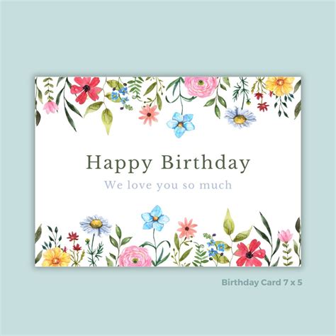 Printable Birthday Card With Flowers, Floral Birthday Card, Printable ...