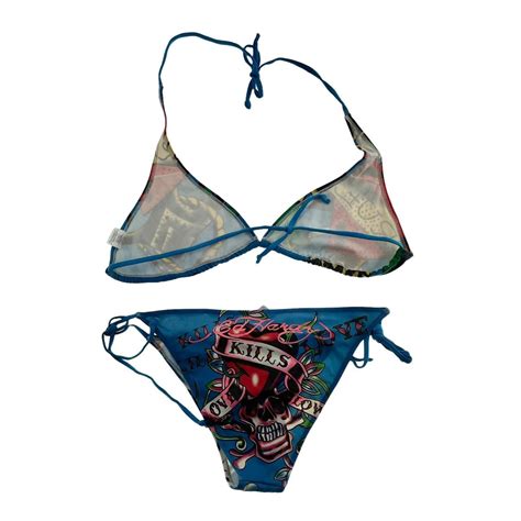 Vintage Ed Hardy Bikini Set Size Xl Description Depop