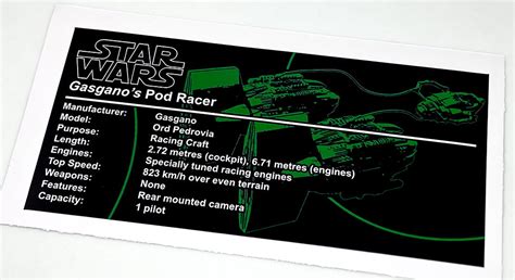 Lego Star Wars UCS MOC Sticker For Gasgano S Pod Racer U C Stickers