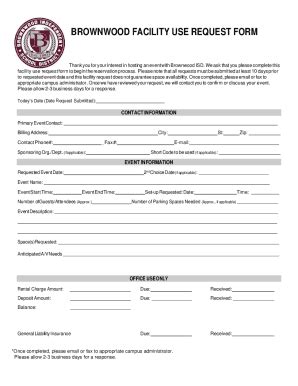 Fillable Online BROWNWOOD FACILITY USE REQUEST FORM Fax Email Print