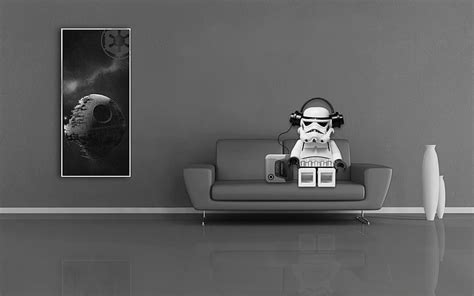 HD wallpaper: reflection, digital art, toys, couch, humor, Star Wars, headphones | Wallpaper Flare