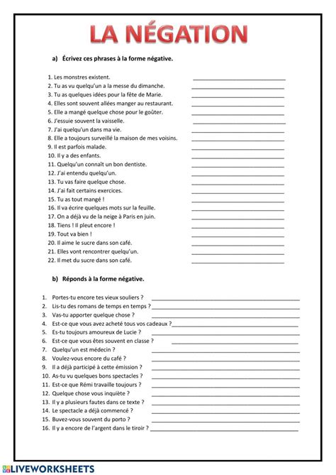 La négation 2 - Interactive worksheet 