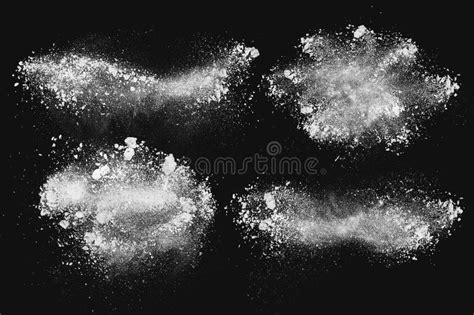 Abstract Set Dynamic Cloud Of White Dust Particles Dispersing Against