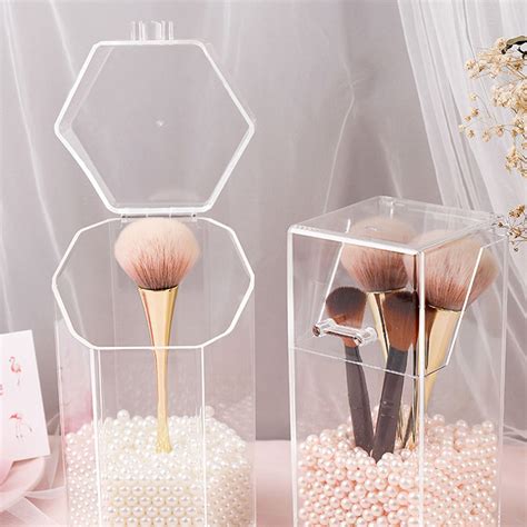 Brush Holder Clear Acrylic Makeup Brushes Storage With Lid Dustproof Accessories Qzrv Shopee