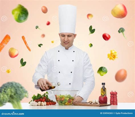 Happy Male Chef Cook Cooking Food Stock Image Image Of Kitchen Knife