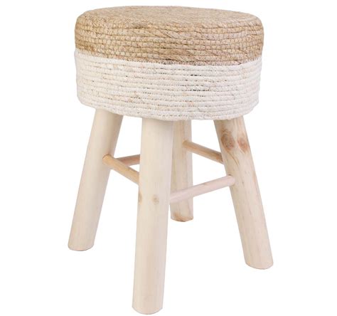 Tabouret en bois assise tressée nude