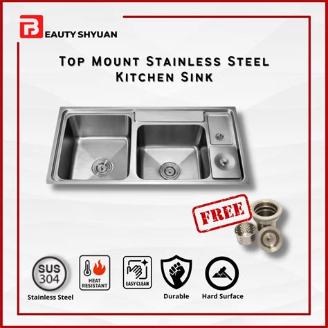 Cabana Stainless Steel Top Mount Double Bowl Kitchen Sink Dapur