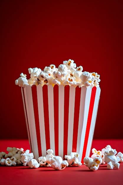 Chute De Pop corn Dans Une Boîte à Rayures Rouges Et Blanches Sur Fond