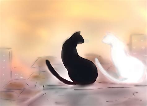 黒猫と白猫、夕暮れにて ゆーぎ さんのイラスト ニコニコ静画 イラスト