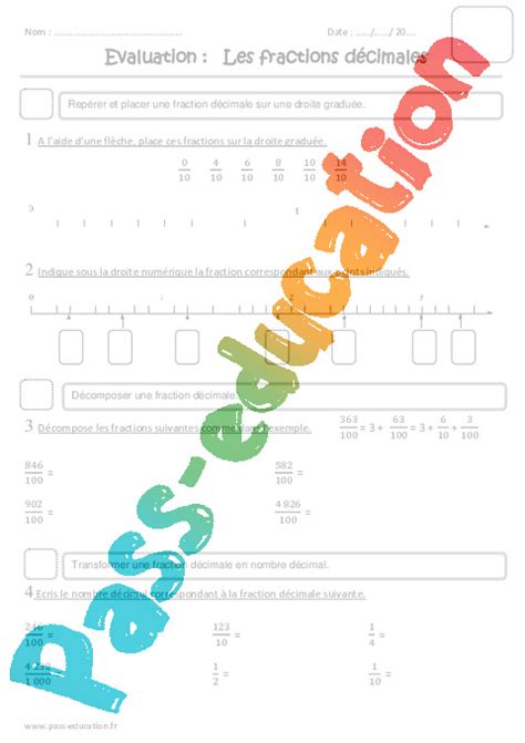 Fractions Décimales Aux Nombres Décimaux Cm2 Evaluation Pdf à Imprimer