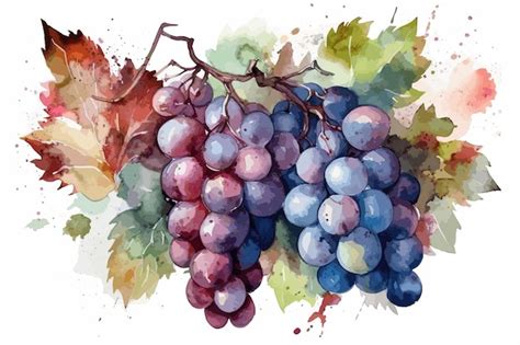 Ilustraci N Acuarela De Uvas Multicolores Elemento Vegetal Racimo De