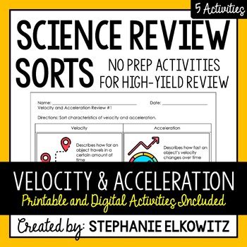 Velocity Acceleration Motion Graphs Review Sort Printable Digital