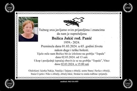 Božica Jukić rođ Panić Osmrtnice KSB