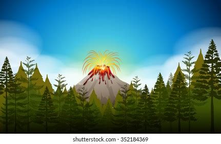 Nature Scene Volcano Eruption Illustration Stock Vector Royalty Free