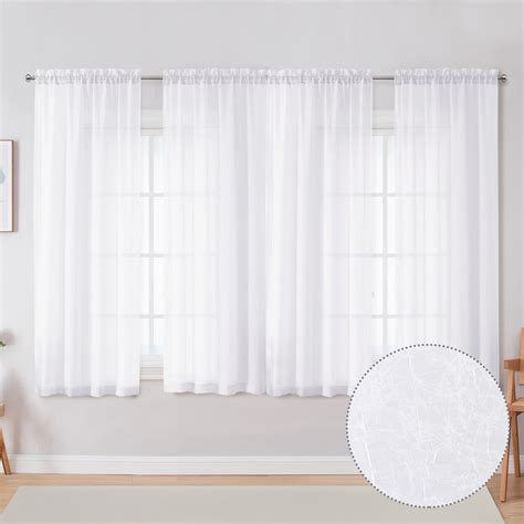 Ovzme Olivia Crushed White Sheer Curtains Inches Length Panels Set