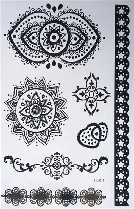 Fashion Flash Waterproof Black Henna Tattoos Woman Witchford Sideband