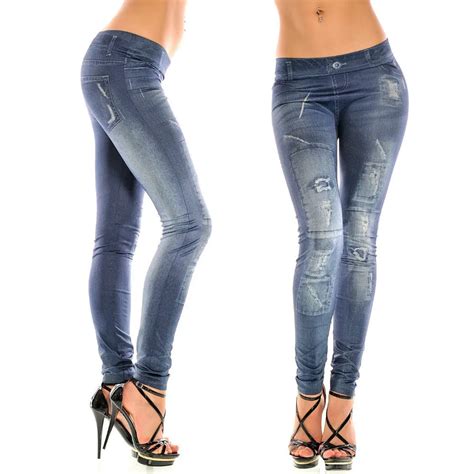 2017 New One Size Stretchy Faux Blue Black Jeans Legging For Women Sexy