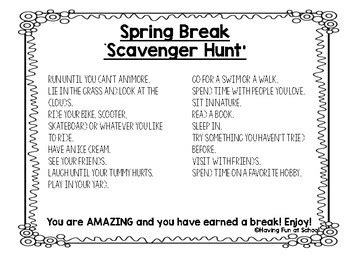 Spring Break Scavenger Hunt by We Are Learners | TpT