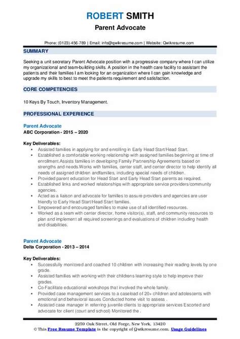 Parent Advocate Resume Samples Qwikresume