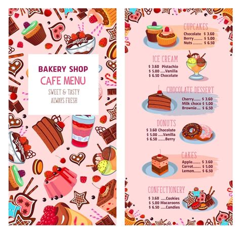 Premium Vector Menu Vector Template For Bakery Shop Desserts