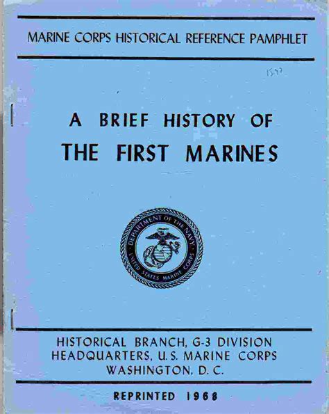 Brief History Of The First Marines By Johnstone Maj John Usmc Historical Div Very Good