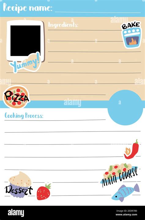 Recipe Card Template Vector Illustration In A5 Size Vertical Format