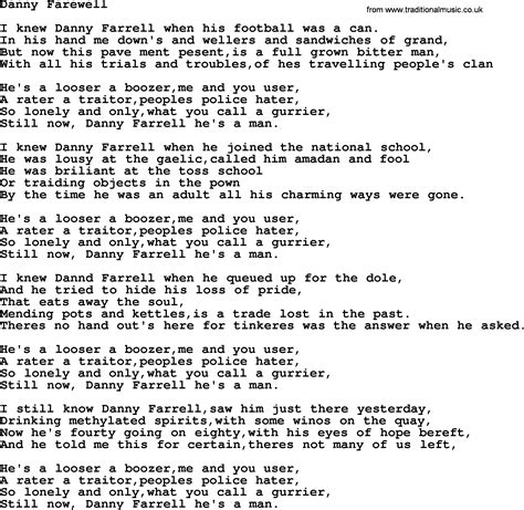 Danny Farewell by The Dubliners - song lyrics and chords