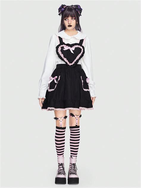 Romwe Kawaii Vestido Overol Con Patr N De Coraz N Con Encaje En