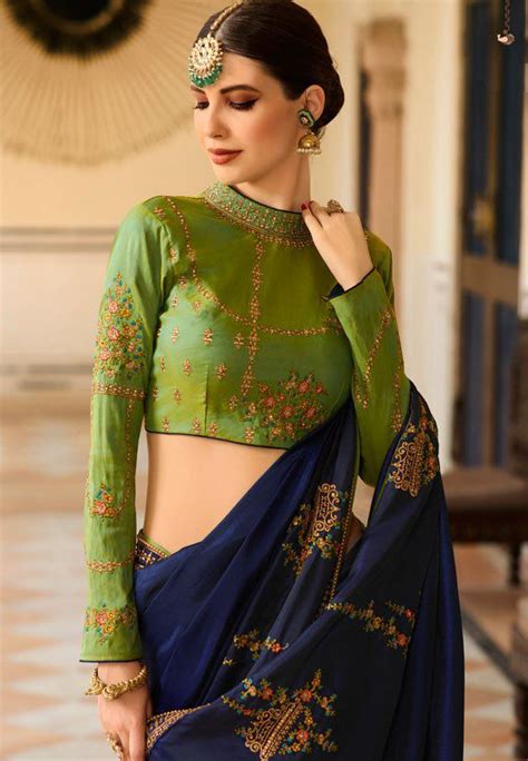 Buy Royal Blue Barfi Silk Saree Indian Wedding Saree Double Blouse In