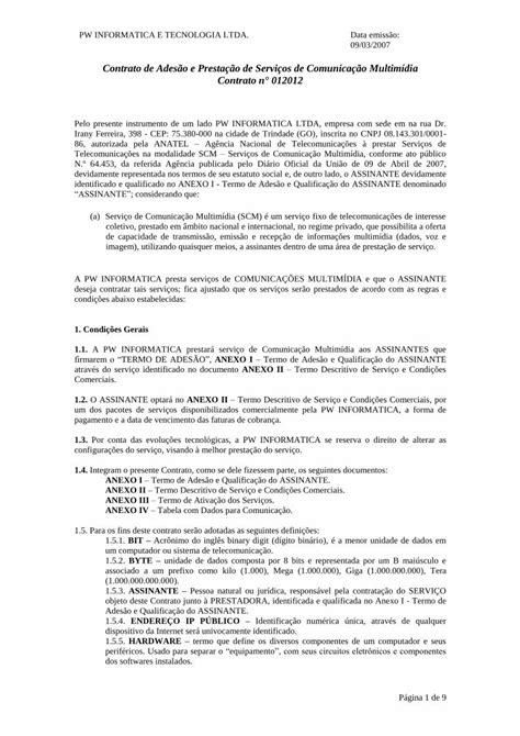 Pdf Contrato De Adesão E Prestação De Serviços De Comunicação