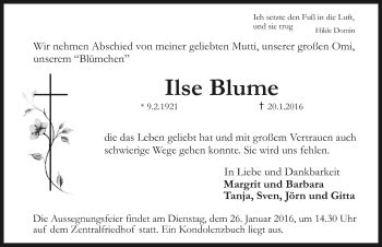 Traueranzeigen Von Ilse Blume Trauer Nn De