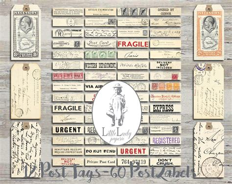 Postal Labels Printable Postal Tags Digital Mini Labels Postcard Stamps Junk Journal Postal ...