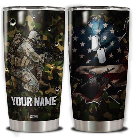 Amazon WAZONE Personalized US Army Tumbler Cup With Lid 20oz 30oz