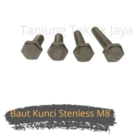 Jual Baut Stainless M8 BAUT HEXAGON STAINLESS DRAT HALUS SUS 304 MURAH