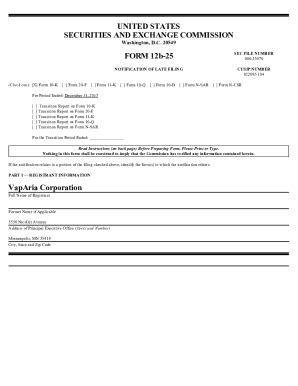 Fillable Online Vaparia Corp Form Nt K Notification That Annual