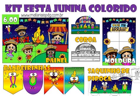 Kit Festa Junina Painel Moldura Coroa Bandeirinhas E Saquinho De