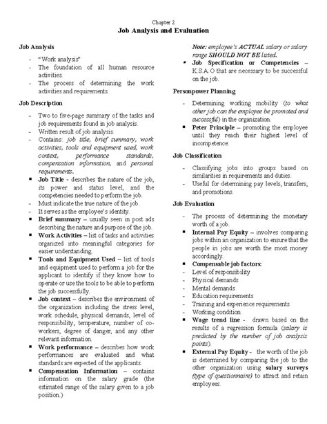 Io Reviewer Chapter 2 Job Analysis And Evaluation Job Analysis