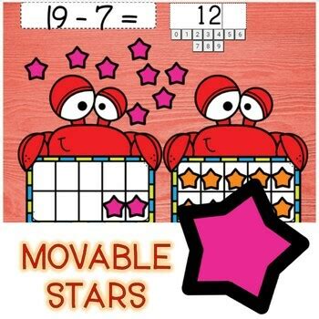 Boom Cards Summer Crabs Subtract Movable Stars Within 20 Math Distance