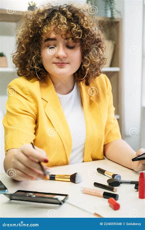 facial makeup women joys lady picking eye shadow stock photo image