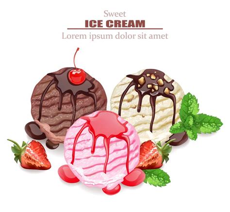 Ice Cream Scoops Vector Chocolate Vanilla And Strawberry Flavors