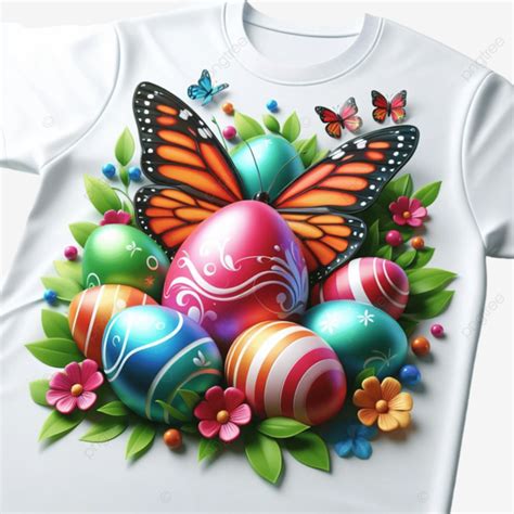 Colorful Easter Eggs With Beautiful Butterflies Springtime T Shirt