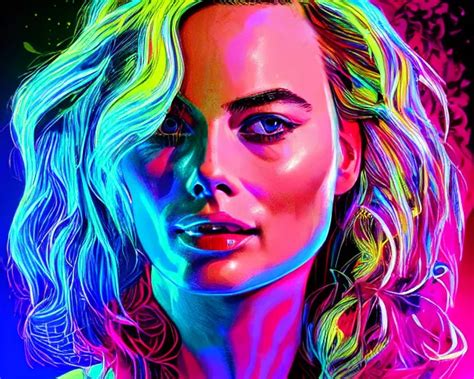 Neon Art Of Margot Robbie Hyper Detailed Award Stable Diffusion