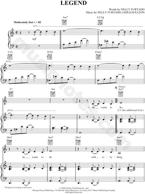 Nelly Furtado Legend Sheet Music In C Major Download And Print Sku